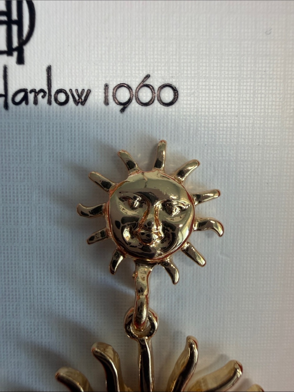 House of Harlow 1960 | Gold Tone Double Sun Drop Celestial Statement Earrings 🌞 - Picture 8 of 9